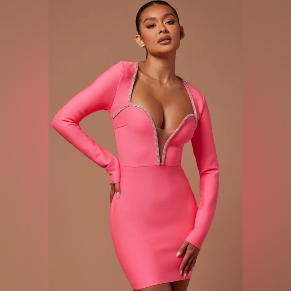 Fashion Nova Hot Pink Long Sleeve Dress
London Lights Bandage Mini Dress